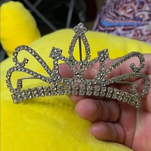Crystal Rhinestone Mini Tiara Hair Comb - Silver Sparkle
